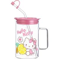 凯蒂猫 Hello Kitty 吸管玻璃杯女生高颜值办公室杯子家用大容量带刻度水杯