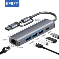 可芝 KERZY USB3.0分线器USB扩展坞双接头拓展坞Type-C转换器RJ45千兆网口type-c转USB3.0*3+USB-C