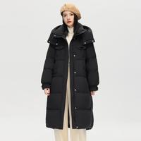 雪中飞 经典百搭秋冬时尚百搭H版型连帽立领大气防风保暖女式长款羽绒服