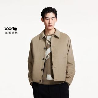 JACK&JONES 【LOGO皮标】春秋大衣男时尚舒适外套翻领直筒毛呢大衣男装
