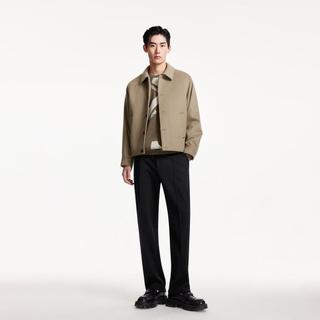 JACK&JONES 【LOGO皮标】春秋大衣男时尚舒适外套翻领直筒毛呢大衣男装