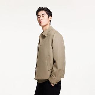 JACK&JONES 【LOGO皮标】春秋大衣男时尚舒适外套翻领直筒毛呢大衣男装