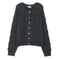 东黎山羊绒 秋冬季女士慵懒风时尚彩色绞花羊绒开衫外套圆领百搭