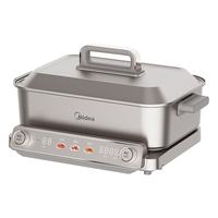 美的（Midea）多功能锅超薄速沸料理锅鸳鸯火锅锅定时预约烤肉涮一体蒸煮炒煎煮锅多用途电火锅分体式双热源 航空级钛金属【火锅+烤盘+蒸片】DLS332266