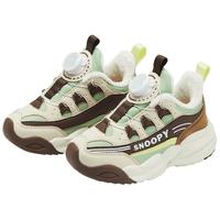 SNOOPY史努比童鞋儿童棉鞋男女童冬季短绒二棉保暖运动鞋2847米绿卡其32