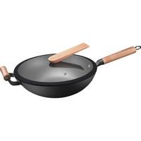 九阳(Joyoung)炒锅32cm平底锅铸铁炒菜锅煤气灶电磁炉通用少油烟榉木手柄锅盖可立CZB3217