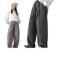 柚朵女童裤子2025秋季儿童超好看休闲阔腿裤中大童运动裤亲子童装 深灰 140 cm