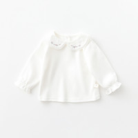 Elfairy婴儿打底衫女童长袖白T恤宝宝纯棉内搭儿童娃娃领衬衣秋冬 白色