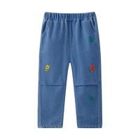 马骑顿（MQD）童装男童裤子儿童牛仔裤百搭长裤可爱表情袖标 中牛仔蓝 110
