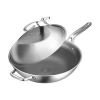 不锈钢锅不粘锅炒锅 电磁炉煤气燃气灶适用专用无涂层家用炒菜锅