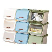 禧天龙大号前开式收纳箱翻盖塑料玩具储物箱侧开门零食收纳盒 奶白色 3个装