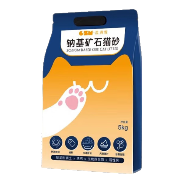 瓜洲牧 天然钠基矿石猫砂 低尘除臭结团 5kg