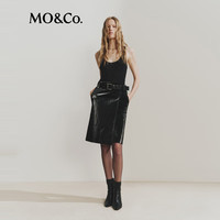 MO&Co.【NOIR系列】半身裙2025冬鎏光素皮斜裹式开叉直筒MBE4SKT025 黑色 S