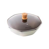 Cate Maker 卡特马克 麦饭石色不粘锅炒锅家用炒菜锅平底八角锅煤气灶明火燃气电磁炉 月光白