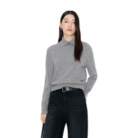 MO&Co.毛衣2025冬绵羊毛山羊绒堆堆领高领宽松打底针织衫MBE4SWTT04 浅花灰色 M /165
