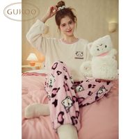 Gukoo/果壳秋冬睡衣女士居家套装mikko甜美珊瑚绒外出