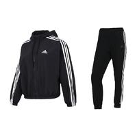 阿迪达斯 adidas女装运动套装 休闲梭织防风夹克上衣外套收口长裤两件套