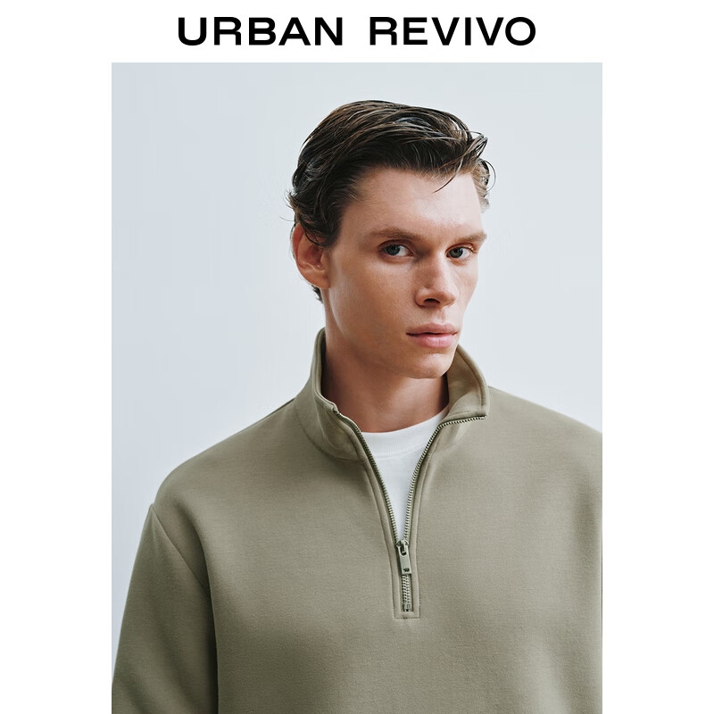 UR2025秋季男装简约气质拉链半开襟立领卫衣UMM450132 灰绿 XS
