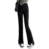 品彩西装裤女高腰弹力修身微喇叭裤女时尚简约休闲长裤 P132K2178 M（98-110斤）