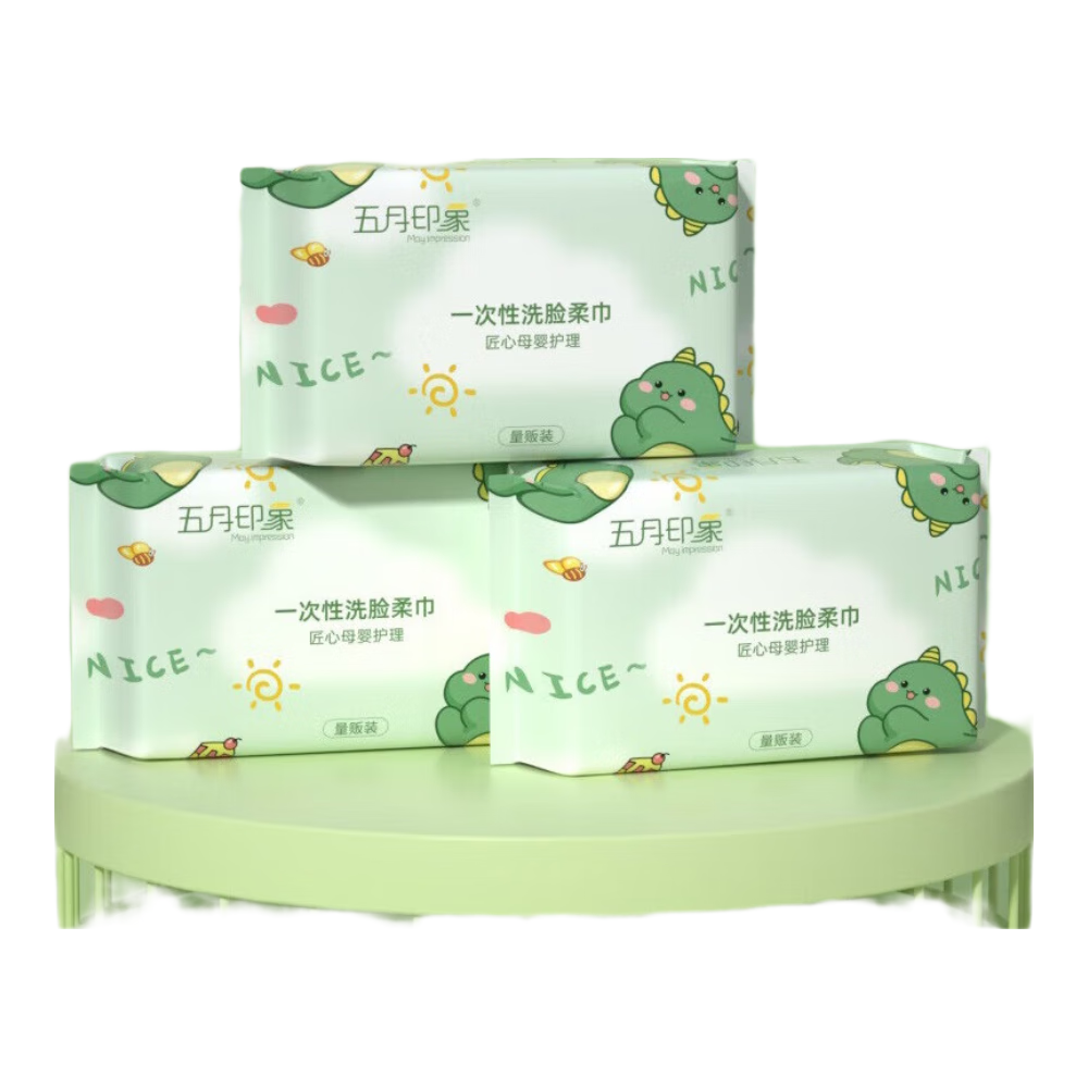 may impression 五月印象 一次性婴儿加厚干湿两用可爱恐龙棉柔巾一巾多用便携洗脸巾 平纹棉柔巾*8包