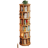 锦需木旋转书架360度书柜置物架落地一体靠墙可移动转角儿童小窄柜 圆款 六层黑橡木色44x197.8cm