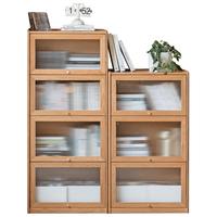 源氏木语实木书柜家用靠墙翻门边柜自由组合储物柜橡木落地餐边柜 (1.36米高)中书柜(