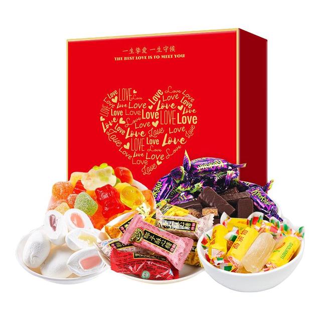 移动端、京东百亿补贴：徐福记 喜糖果1000g混合装 酥心糖橡皮糖什锦硬糖棉花糖多种混合装 休闲零食大礼包送盒子（约120颗）