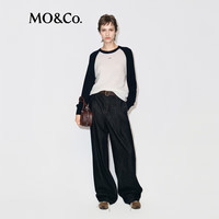 MO&Co.毛衣2025冬美丽诺绵羊毛圆领撞色插肩袖简法街头风MBE4SWTT10 深宝蓝色 S /160