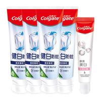 Colgate高露洁健白健齿防蛀牙膏漱口水90g健白4支+40g酵素1支
