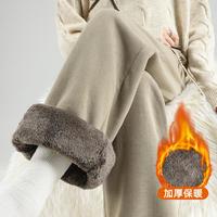  DEBRAND 冬季女式直筒休闲裤高腰加绒加厚阔腿裤女