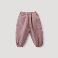 巴厘小猪儿童冲锋裤子秋冬男童三防工装裤女童加绒加厚保暖长裤宝宝休闲裤 豆灰粉 80