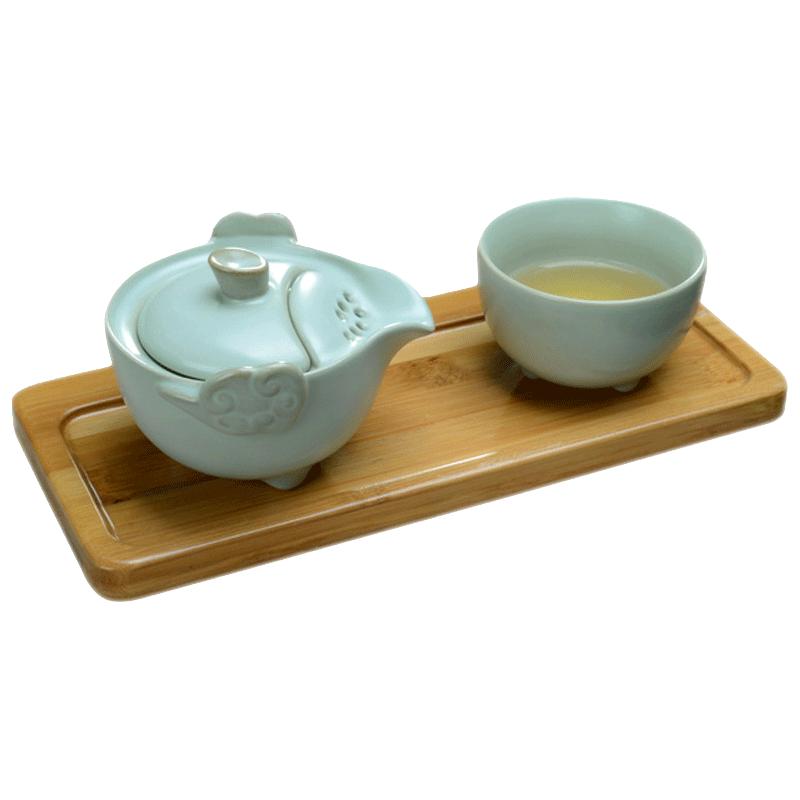 汝道 汝窑快客杯一壶一杯可养开片旅行功夫茶具套装 陶瓷茶壶茶杯办公室泡茶器