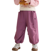 欧姆熊女童工装裤春秋款2025秋冬款宝宝外穿秋冬季儿童秋装加绒裤子 玫红色（加绒款） 90