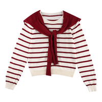 歌依妮红色条纹毛针织衫女2025秋冬季韩系外穿套头毛衣披肩上衣 红色条纹 S