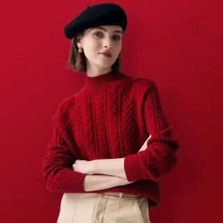 今日必买：帕罗 ！100%山羊绒 女士半高领羊绒衫 圣诞红 ET20067R