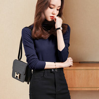 德玛纳（dme）【打底高领】秋季纯色百搭高长袖打底高领薄绒修身保暖针织内搭 青莲 S