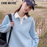 移动端：ONE MORE 文墨 奶白色polo领卫衣女2025秋季翻领宽松休闲独特上衣S