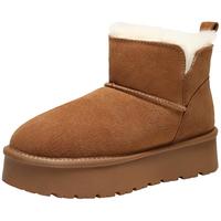 百丽慵懒百搭厚底雪地靴女靴子25冬新增高加绒短靴JD016DD5 可可栗 36