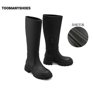 Toomanyshoes浓郁冬日加绒高筒骑士靴小个子显瘦长靴女 黑色 38