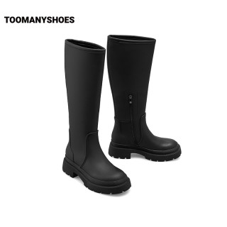 Toomanyshoes浓郁冬日加绒高筒骑士靴小个子显瘦长靴女 黑色 38
