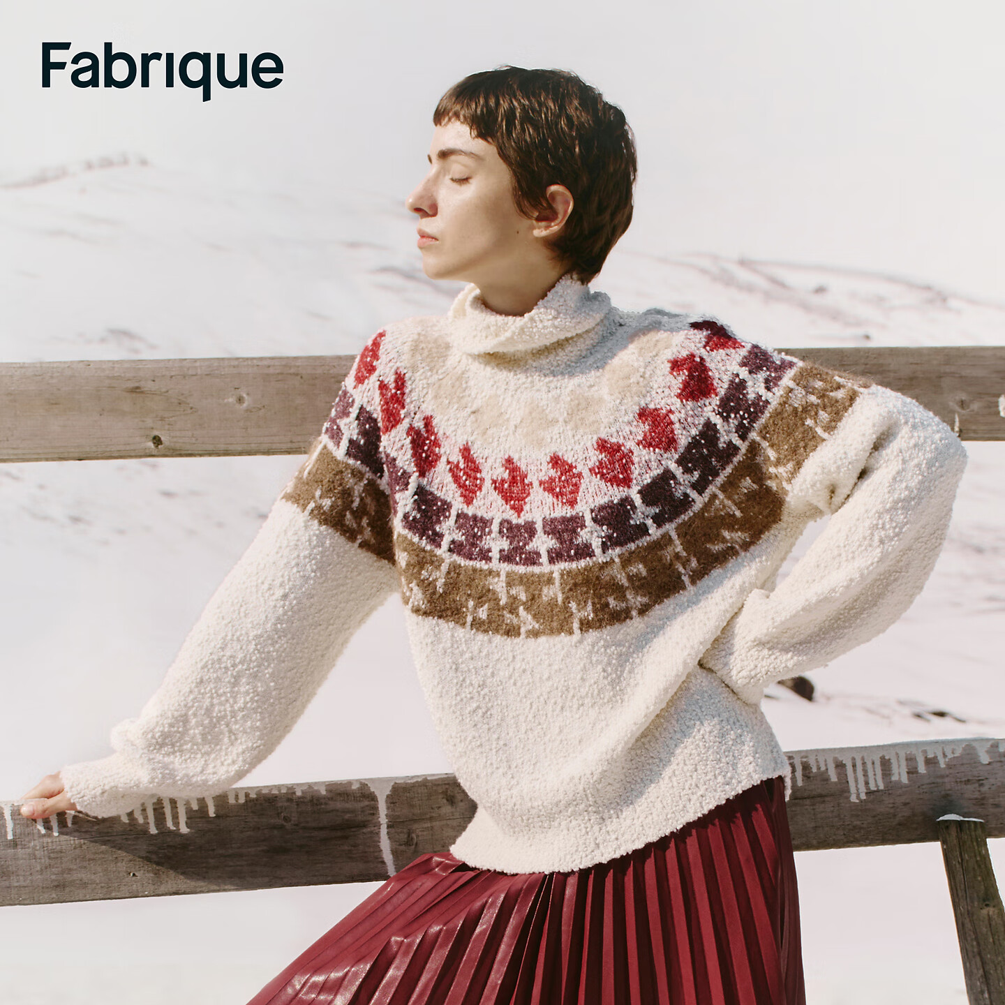 Fabrique奶油白高领费尔岛针织毛衣2025冬季 花色 XS
