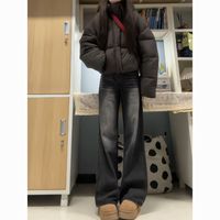 黑灰色高腰阔腿牛仔裤女2025春季宽松显瘦简约百搭拖地直筒裤