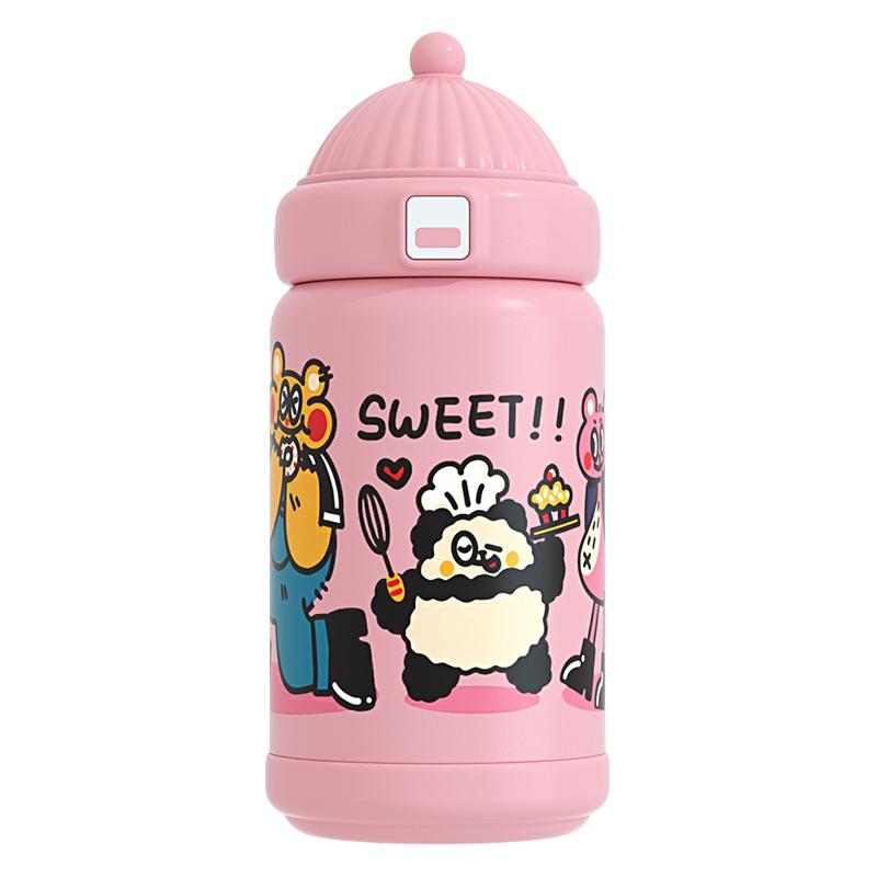 COCO MANGO 明星款coco mango儿童保温杯带吸管两用可爱女宝宝小学生便携水杯 红色 小红帽披风款