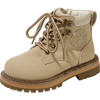 百丽童鞋秋冬儿童靴子时尚马丁靴皮靴男女童潮流短靴 杏色31码