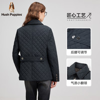 暇步士(Hush Puppies)【挺括有型】女装2025冬季新款简约基础款翻领萎形格棉服 玄青蓝 2XL