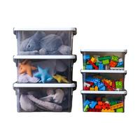 禧天龙文具零件收纳箱证件衣物整理箱内衣玩具多用储物箱化妆品收纳盒 A款3个装 烟熏灰23*17*10.5CM