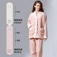 ROVO月子服保暖睡衣秋冬珊瑚绒产妇产后加厚哺乳孕期家居服套装 粉色苹果 M