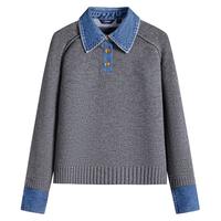 Navigare小帆船假两件羊毛针织衫女秋季宽松毛衣