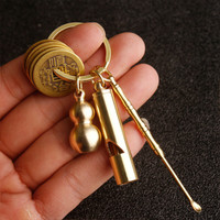 众福缘 手工纯黄铜实心金属汽车钥匙扣钥匙圈创意挂坠男士女生挂件 4件套