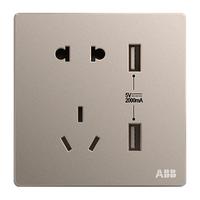 ABB 20日 20点:ABB 轩致系列 金色 五孔双USB插座(预售款)